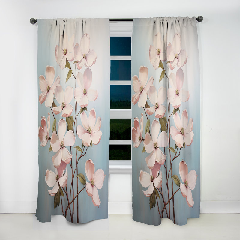 Gurjant White Dogwood Impression III - Traditional Velvet Curtain - Room Darkening - 1 Panel, 52" W x 120" L