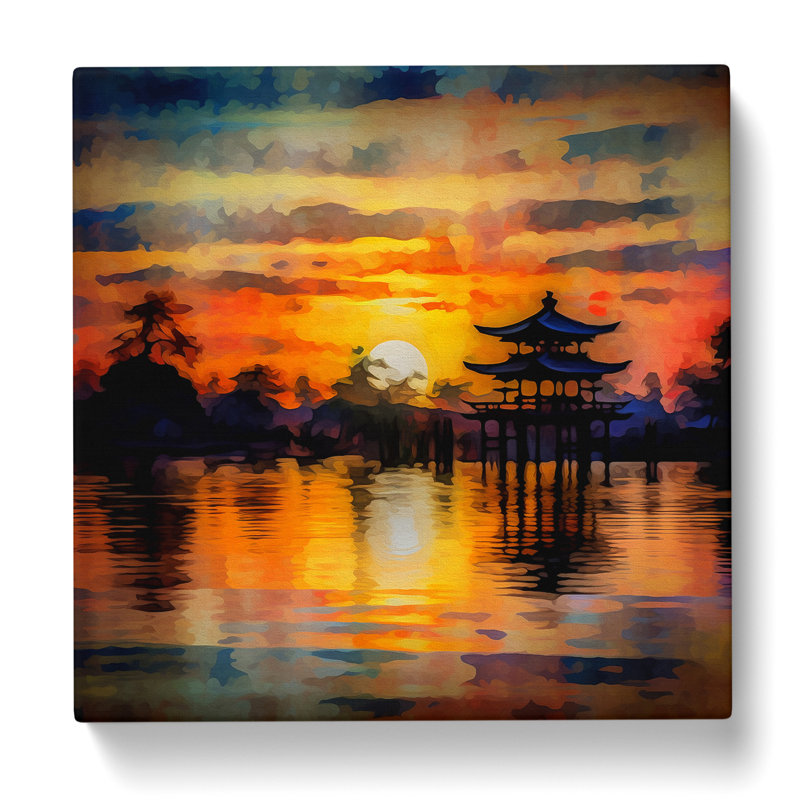 Japanese Sunset Impressionism No.5 - Wrapped Canvas, 35cm H x 35cm W x 3cm D