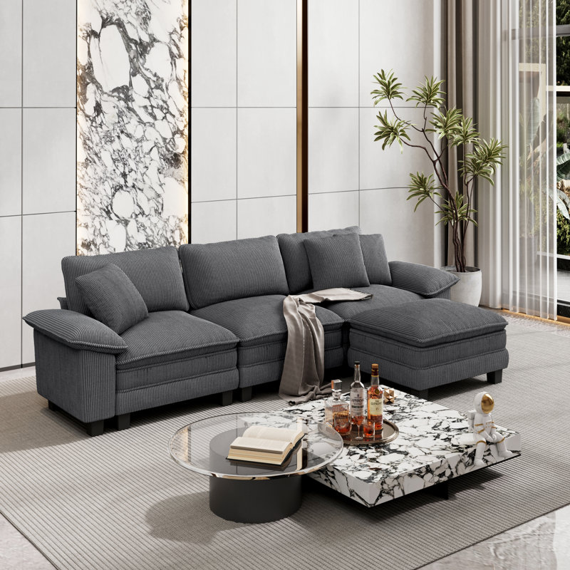 Canapé modulaire de 124 po avec repose-pieds modulaire avec repose-pieds profond et large avec accoudoirs amovibles