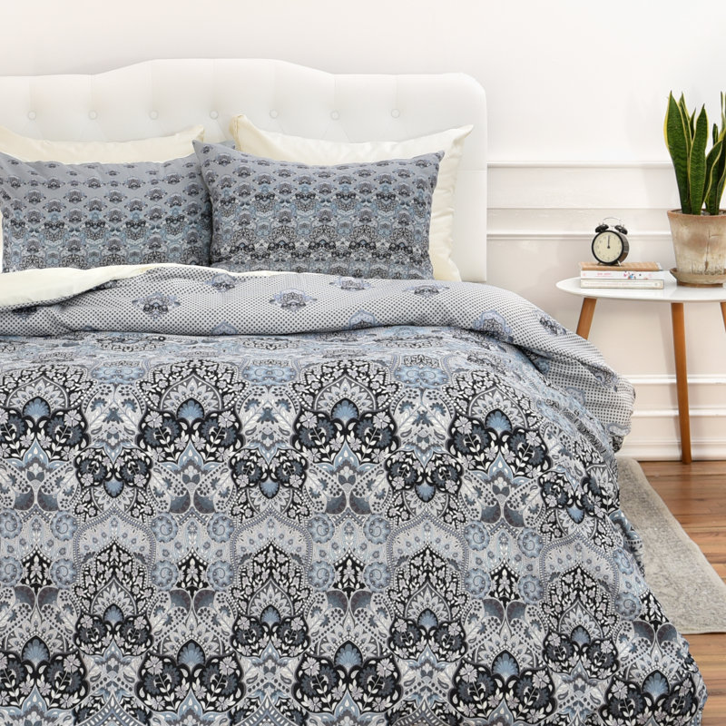 Ensemble de housse de couette Aimee St Hill Blooms, Housse de couette pour très grand lit et 2 très , Gris