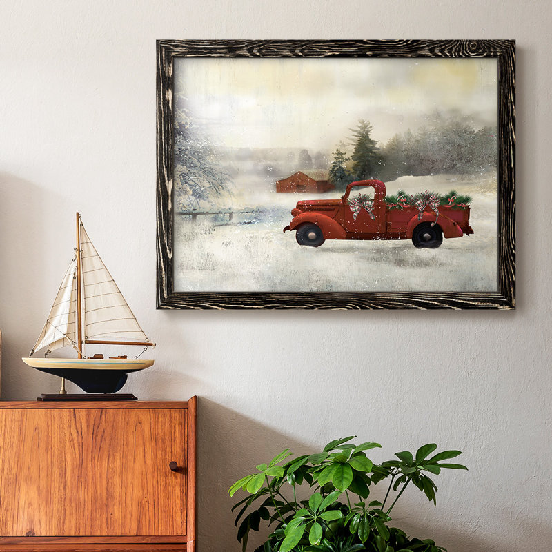 " Red Barn Winter ", Black, 22" H x 32" W