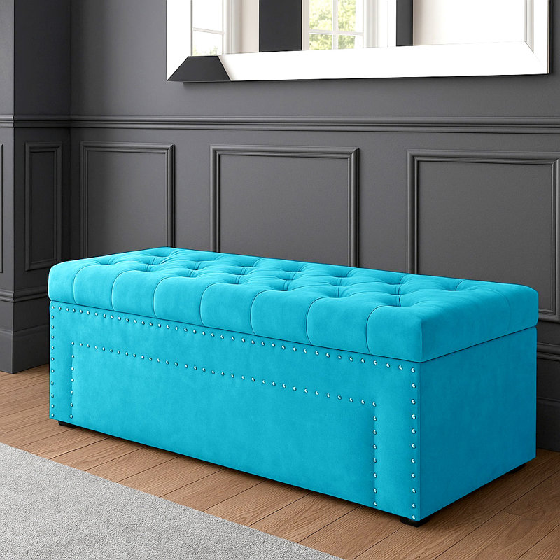 Duke Ottoman Storage Box - Chesterfield Upholstered Blanket Box - Plush Velvet Ottoman Bench with Storage, H43 x W120 x D40cm