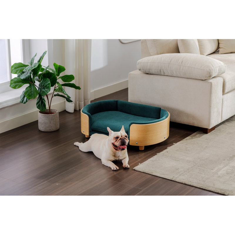 Canapé pour chien en bois massif Inira, L 30,7 po x P 20,08 po x H 9,85 po, Noir / bleu foncé
