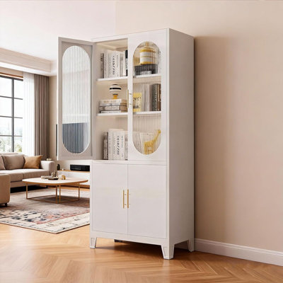 Armoire de rangement autoportante: lin blanc de 70 po + garde-manger + armoire - portes en verre trempé, tablettes réglables robustes, utilisation dans plusieurs pièces (salle de bain / cuisine / salon / salle à manger / bureau)