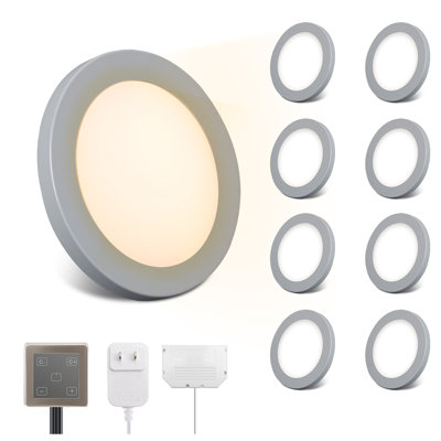 V4Light 8-Pack 6Mm Ultra-Thin Led Puck Lights, Touch Dimmer, 2700K-6500K Adjustable Color Temp For Kitchen & Closet