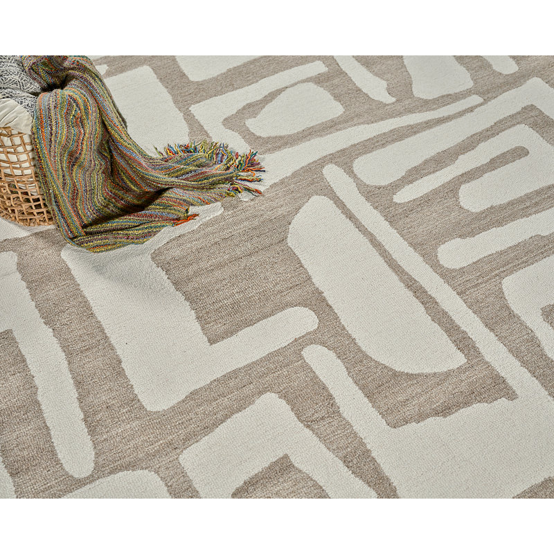 Carmel Hand Tufted Abstract Area Rug in Camel/Ivory, Rectangle 8' x 10'