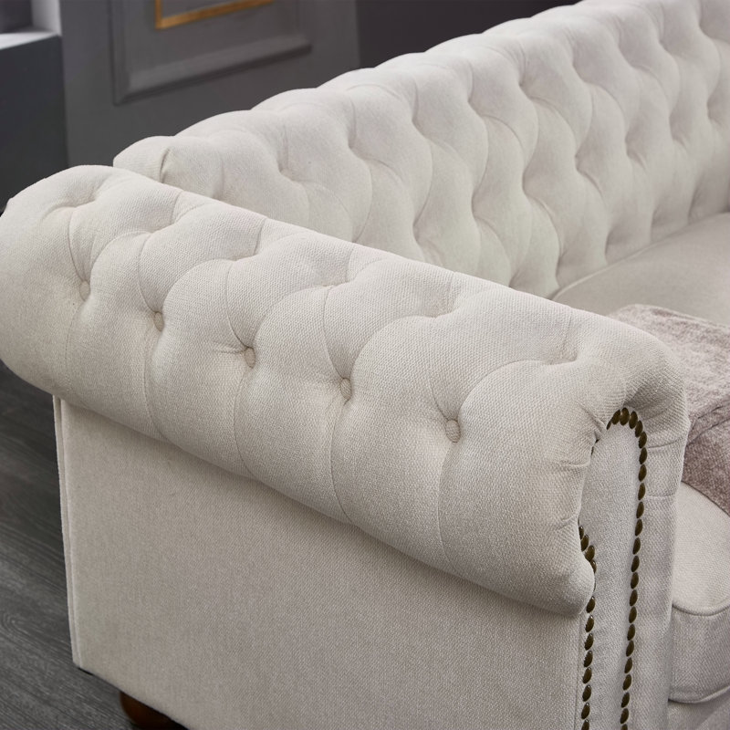 Canapé Chesterfield en tissu beige (beige), Beige
