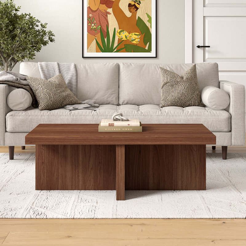 Elna Manufactured Wood Cross-Leg Coffee Table, 15" H x 44" L x 23.63" W, Satin Walnut