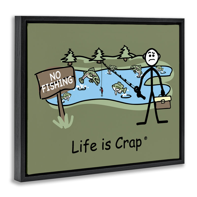 «No Fishing at Pond Floater» par LIC, H 17 po x l 21 po, Cadre flottant noir de jais