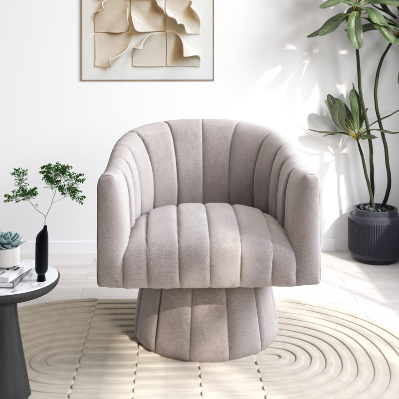 Ghinita Velvet Swivel Barrel Chair, Gray Velvet