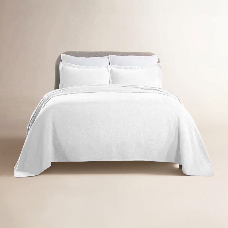 Couvre-lit matelassé à motif cachemire 100% coton Neo Aldin, Couvre-lit pour lit double+ 2 taies décoratives s, Blanc