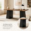 Bureau d'ordinateur moderne avec grande surface, structure en bois noir veiné, plateau en noyer clair