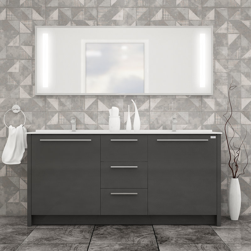 Ensemble de meuble-lavabo double 60 po x P 18,3 po x H 35 po avec miroir, gris