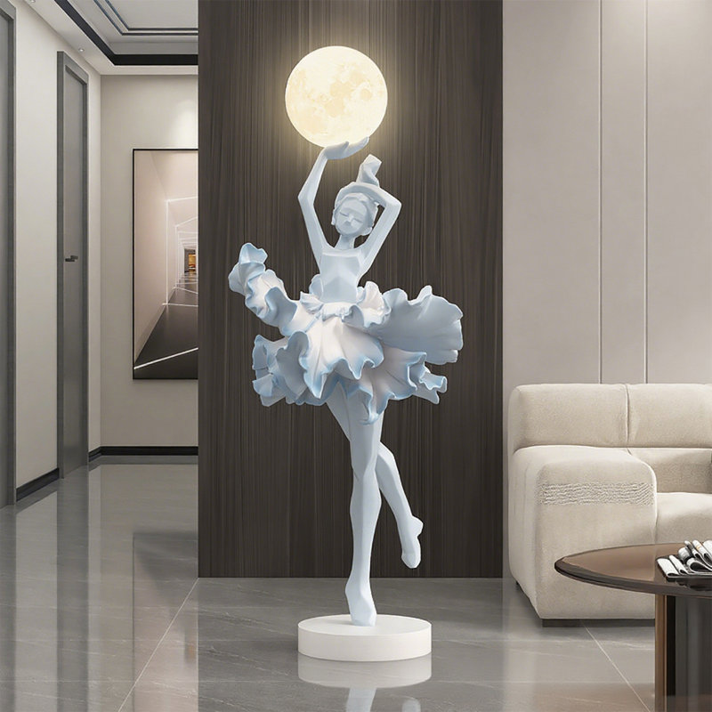 Italian-Style Resin and Wood Floor Lamp, Blue, 54.33"