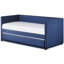 Lit de jour avec revêtement bleu, support en bois et lit gigogne escamotable pour la chambre à coucher-1687179189