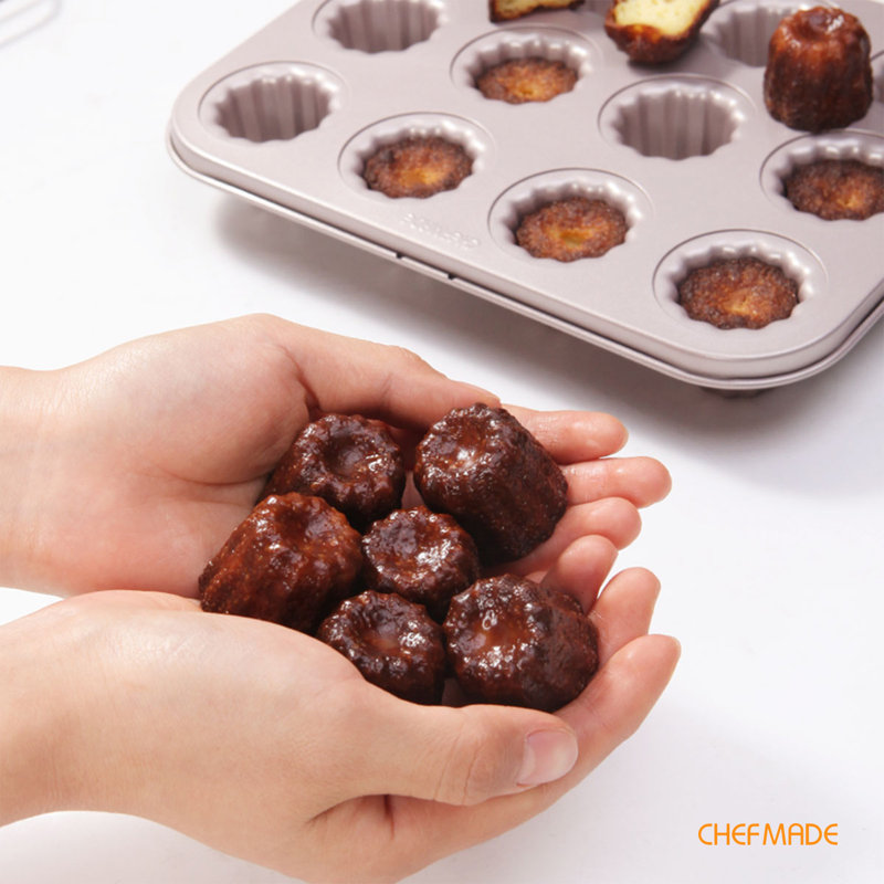 CHEFMADE Non-Stick 12-Cavity Mini Canele Mold Cake Pan