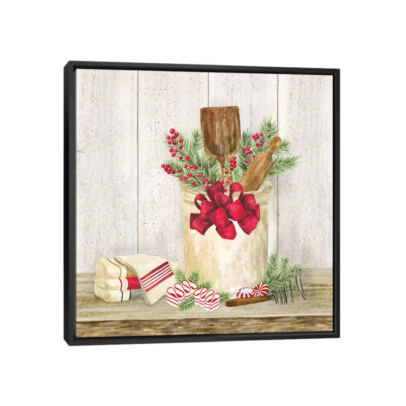 «Christmas Kitchen I» par Tara Reed - reproduction d'art, H 37 po x l 37 po x P 1,5 po, Toile avec cadre noir, Aucun mat