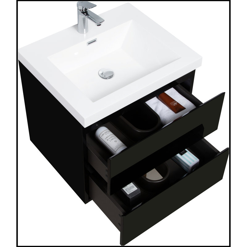 Meuble-lavabo mural 24 po avec lavabo, meuble-lavabo mural moderne, Noir