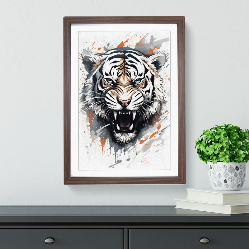 Tiger Line - Single Picture Frame Print on Wood, 34cm H x 25cm W x 2cm D, Walnut