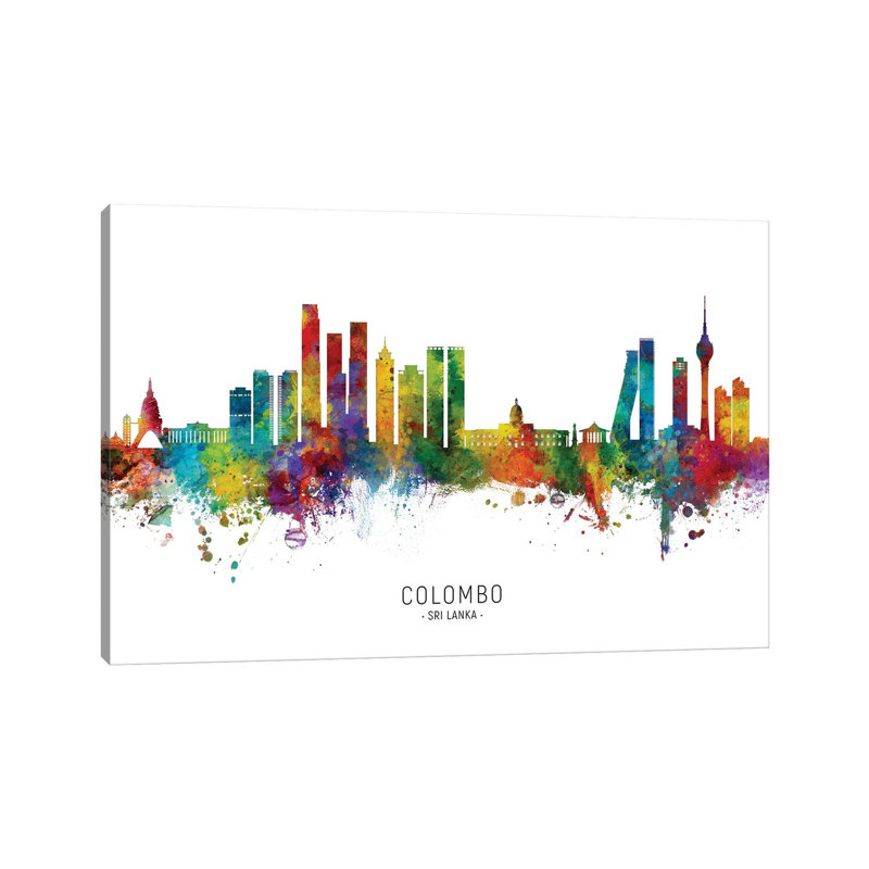 Colombo Sri Lanka Skyline City Name by Michael Tompsett - Wrapped Canvas Painting, 66.04 cm H x 45.72 cm W x 1.91 cm D