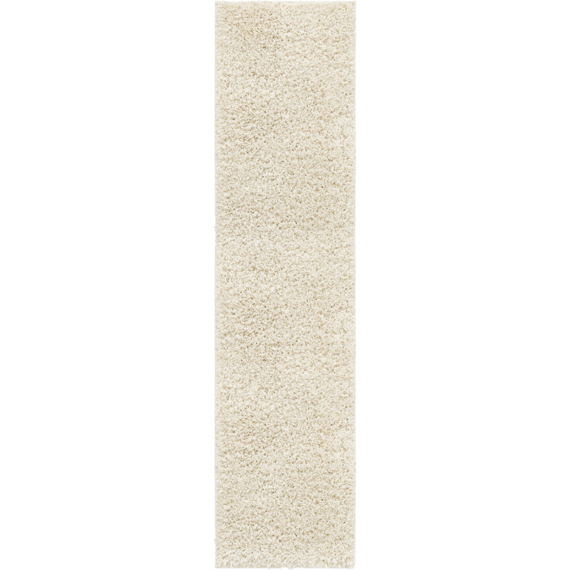 Tapis ivoire à poils longs Renesha, Tapis de couloir 2 pi 6 po x 10 pi