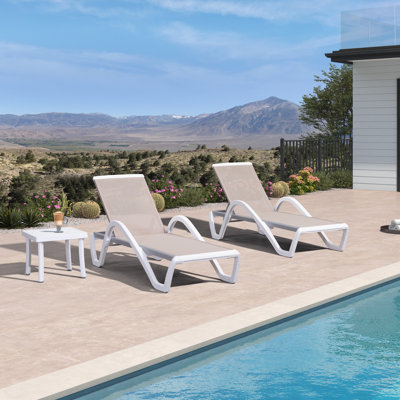 Patio Chaise Lounge Chair Set Of 3 Outside Aluminum Plastic Stackable Tanning Chairs With Armrests And Side Table by Lark Manor