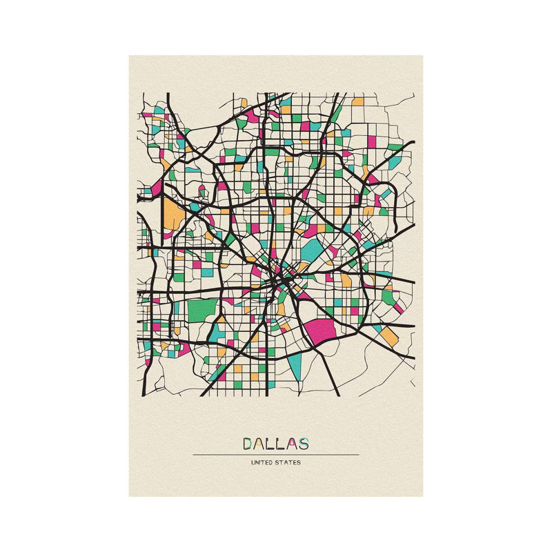 «Dallas, Texas Map» par Ayse Deniz Akerman - impression sur toile tendue, H 18 po x l 12 po x P 1,5 po