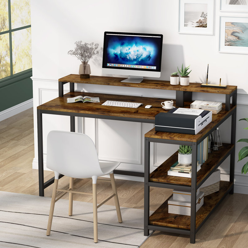 Orrville Workstation L-Shaped Computer Desk, Corner Desk with Storage Shelves