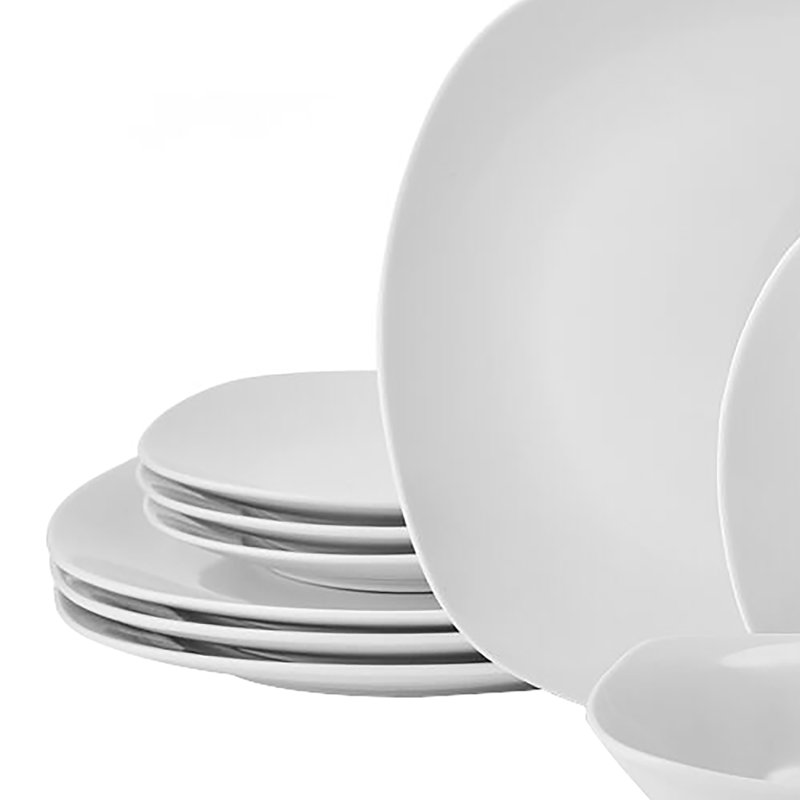Studio Nova® 12-Piece Square Porcelain Dinnerware Set, Tara White, Solid Color, White