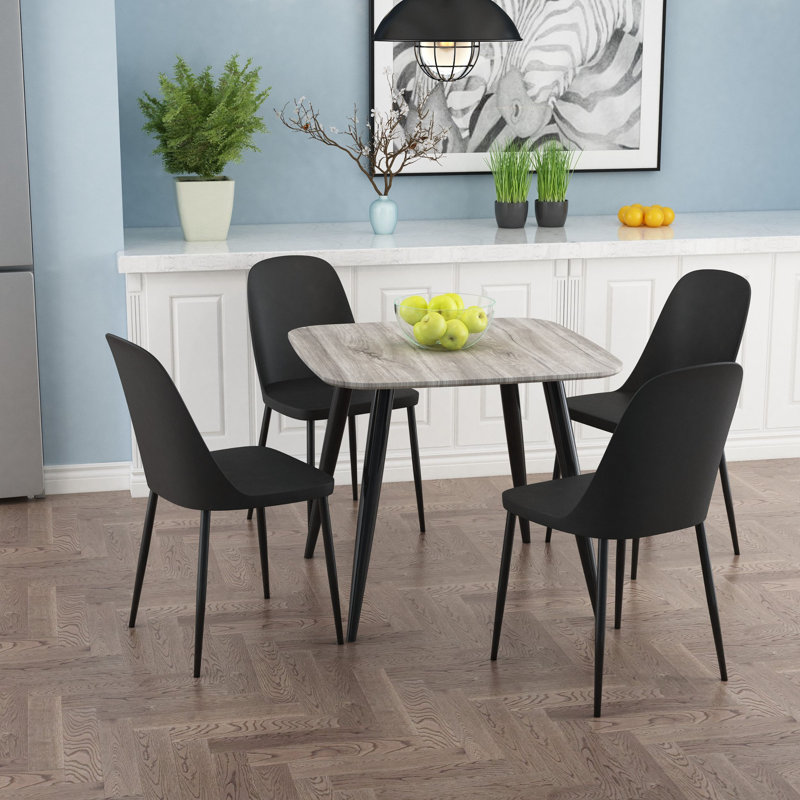 Sisquoc Casual 5-Piece Dining Set - Solid Square Table & 4 Plastic Duo Chairs, Black, Grey