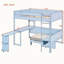 Lit mezzanine double en bois avec bureau, rangement, canapé et lumière DEL pour petits espaces, bleu marine