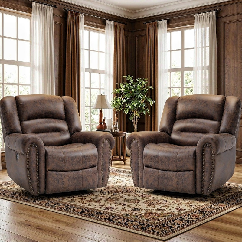Fauteuil inclinable électrique 39,8 po l, Similicuir brun