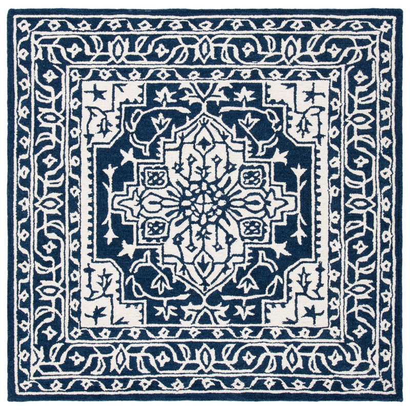 Tapis oriental en laine et coton touffeté à la main avec micro-boucle, Carré 5 pi