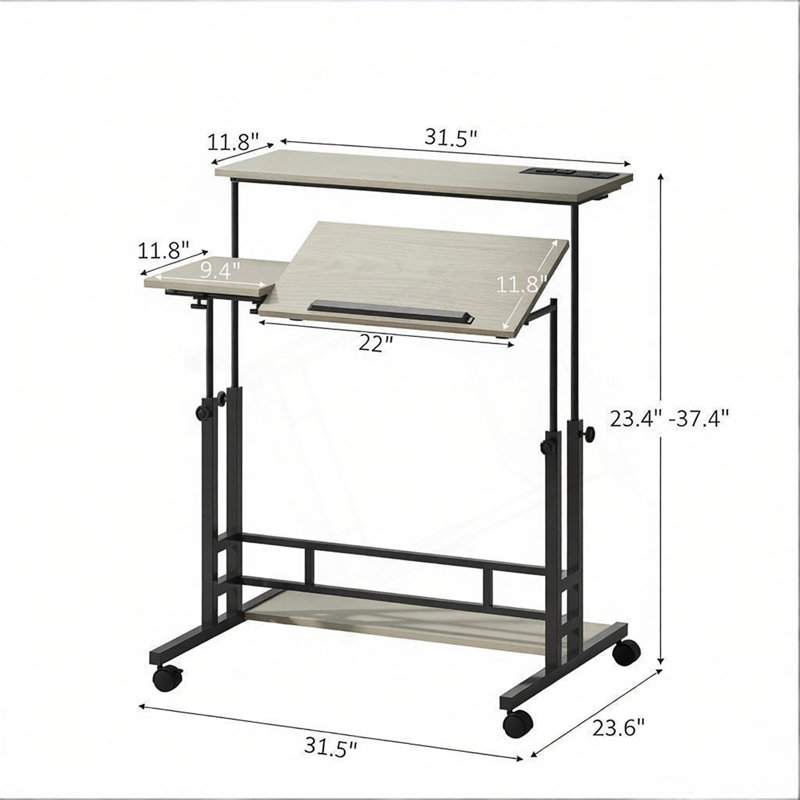Bureau assis-debout réglable avec station de charge et design mobile