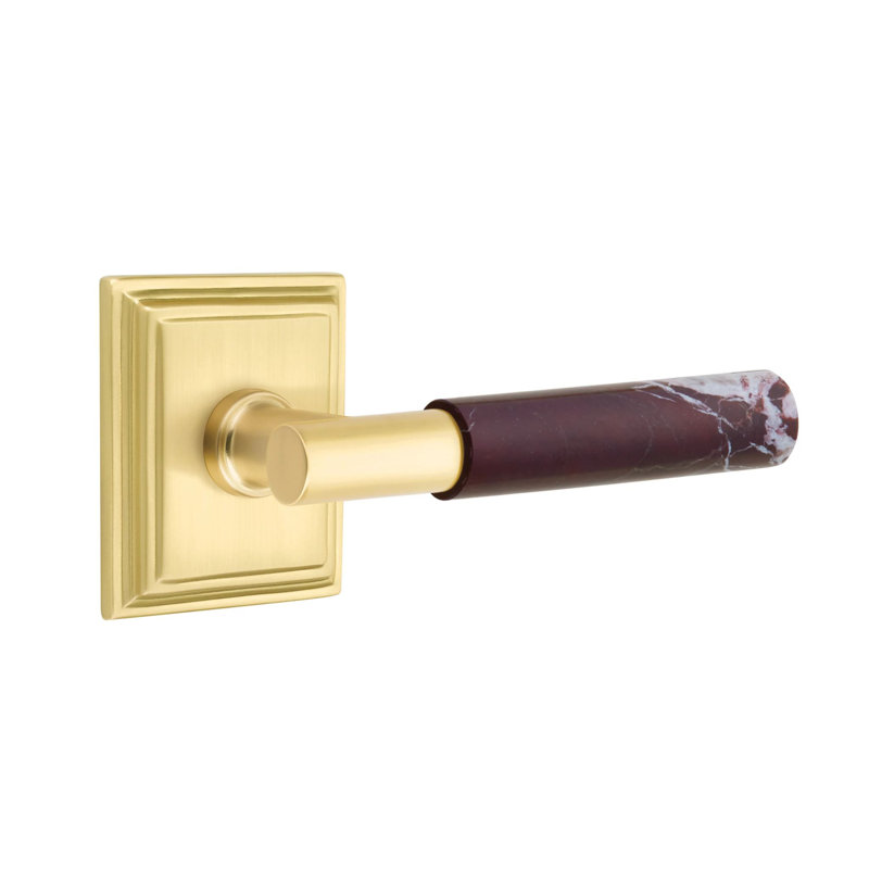 Ensemble de leviers de passage Emtek Select avec rosette Wilshire et tige en T, levier en marbre Rosso Levanto (CF), Gauche