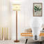 Lampe sur pied traditionnelle en bois massif avec colonne perlée et ampoule 3 couleurs incluse-417680906