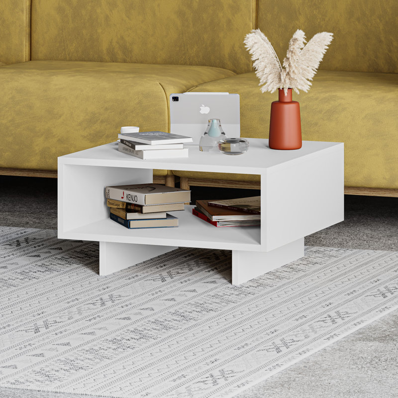 Sled Coffee Table with Storage, White, White