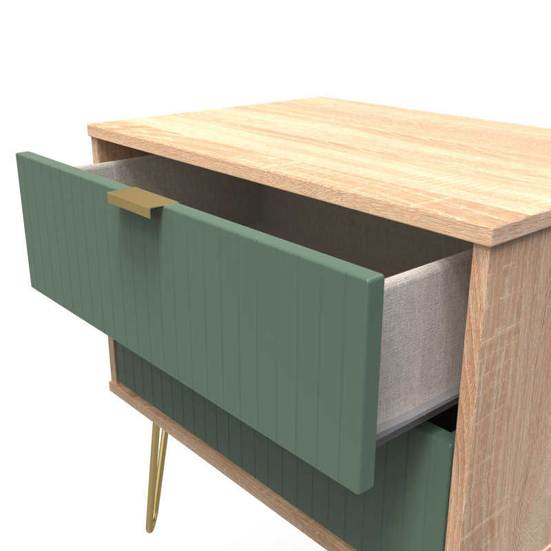 Beranda 58cm W Manufactured Wood Bedside Table, Labrador Green/Bardolino Oak