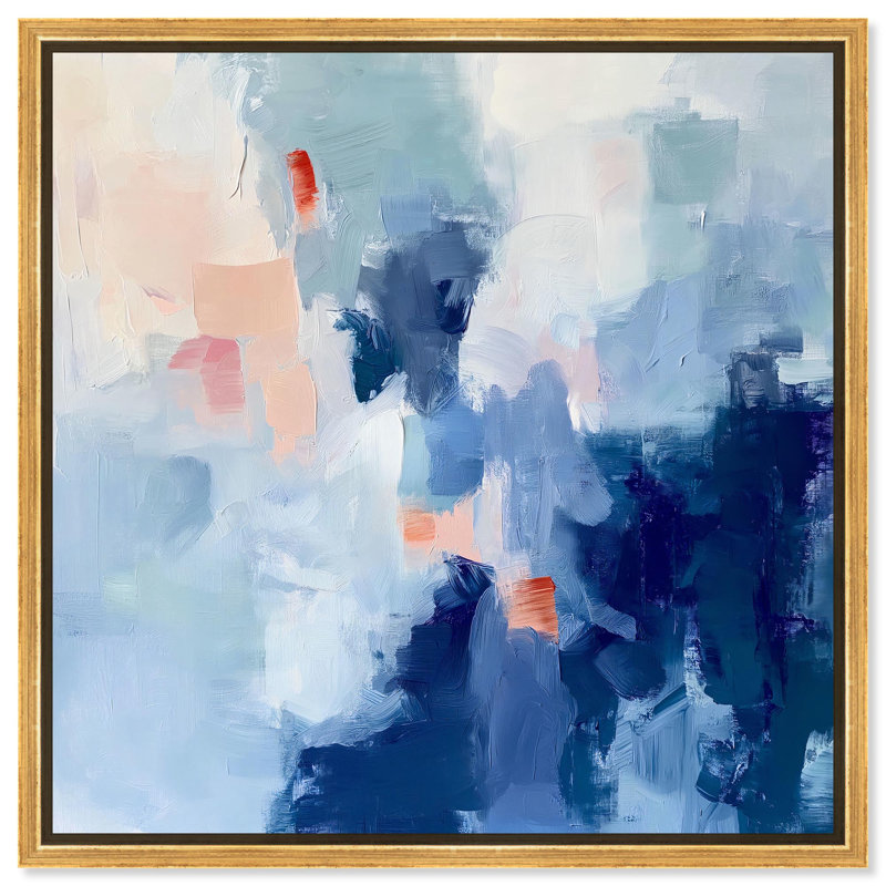 Oliver Gal Boundless Blues II Abstract - Heavy Gel Top Coat Framed Canvas Art, 41" H x 41" W, Gold