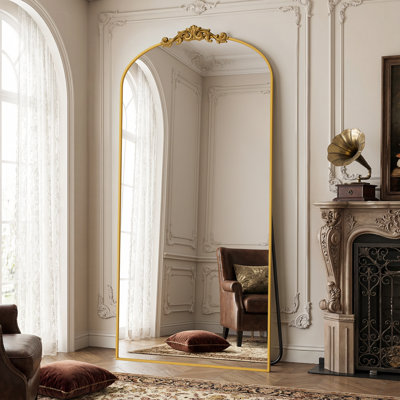 Vintage Arched Full Length Mirror with Carved, Oversized Floor Mirrors for HomeDecor