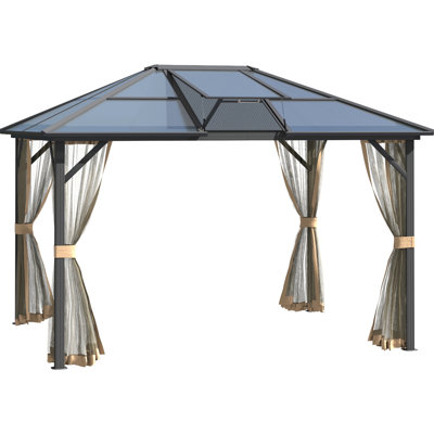10' X 12' Gazebo With Ventilated Polycarbonate Roof And Metal Construction For Backyard & Aluminum Frame, 10x12, Deck Parties