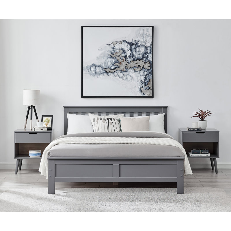 Codman Solid Wood Painted Bed Frame - Modern Farmhouse Style, Grey, Double (4'6)
