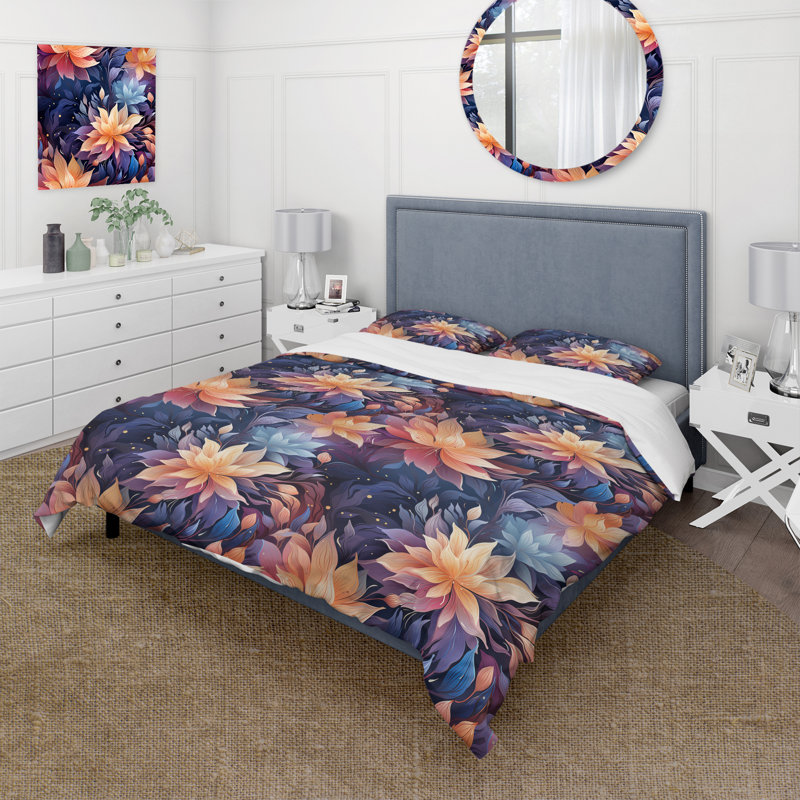 Ensemble de housse de couette Peach And Blue Mystic Aura, Housse de couette simple + 1 taie décorative stan