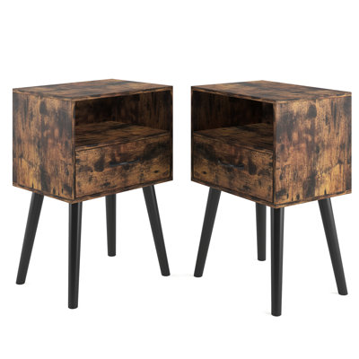 Two Sets of Nightstand,Modern Bedside Table with Storage Drawer and Open Wood Shelf, for Living Room, Bedroom and Small Spaces, Accent Night Stand, Ea
