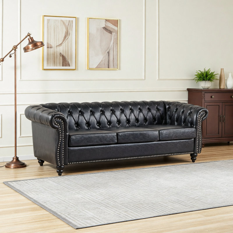 Canapé Chesterfield 84,65 po., Noir