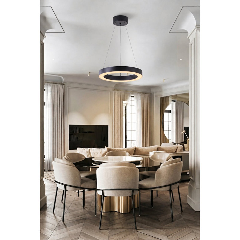 1-Light Matte Black LED Halo Ring Chandelier, Matte Black