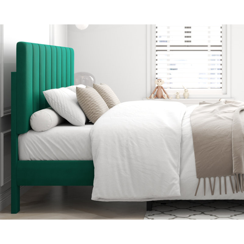 Upholstered Platform Bed Frame With Adjustable Headboard, Queen, Green