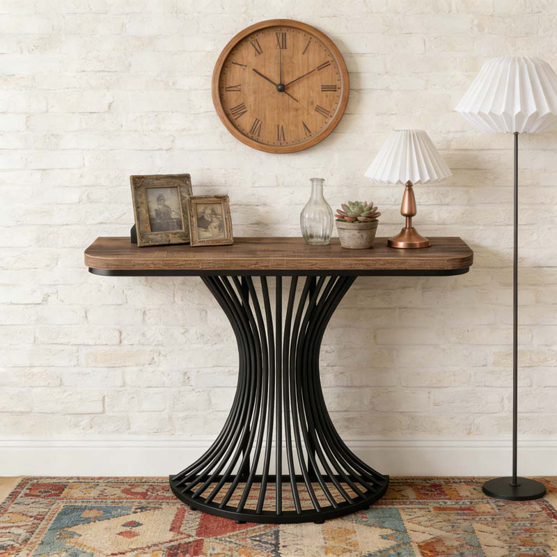 Accent Console Table Sofa Table with Geometric Metal Base