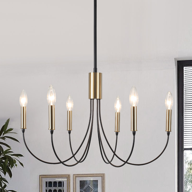 Clerise Dimmable Chandelier, Black/Gold, 6