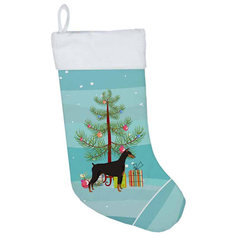 Chaussette de noël joyeux de noël, Doberman pinscher noir foncé